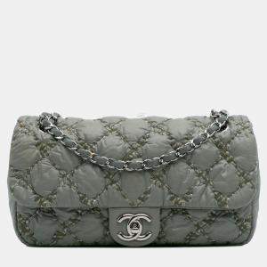 Pre Owned Chanel Grey Paris-Byzance Nylon Tweed On Stitch Bubble Accordion Flap