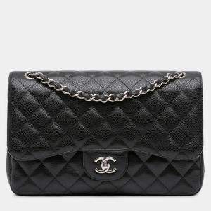 Pre Owned Chanel Black Jumbo Classic Caviar Double Flap