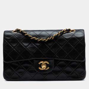 Pre Owned Chanel Black Small Classic Lambskin Double Flap