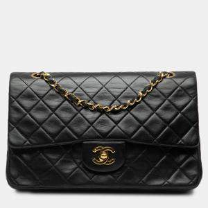Pre Owned Chanel Black Medium Classic Lambskin Double Flap