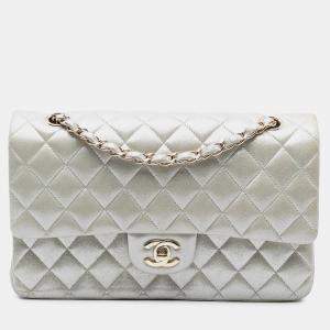 Pre Owned Chanel Gold Medium Classic Iridescent Lambskin Double Flap