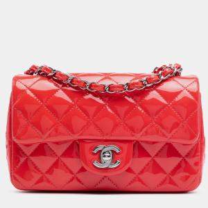 Pre Owned Chanel Red Mini Rectangular Classic Patent Single Flap