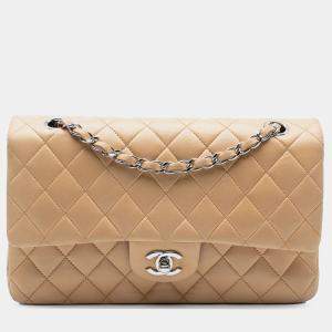 Pre Owned Chanel Brown Medium Classic Lambskin Double Flap
