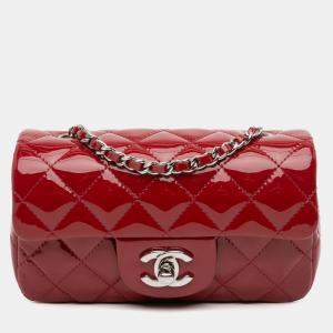 Pre Owned Chanel Red Extra Mini Rectangular Classic Patent Single Flap