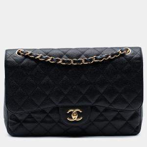 Pre Owned Chanel Black Jumbo Classic Caviar Double Flap