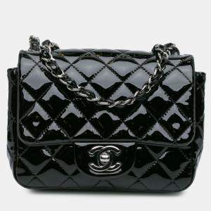 Pre Owned Chanel Black Mini Square Classic Patent Single Flap