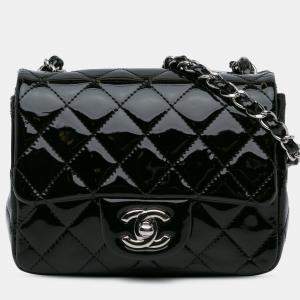 Pre Owned Chanel Black Mini Square Classic Patent Single Flap