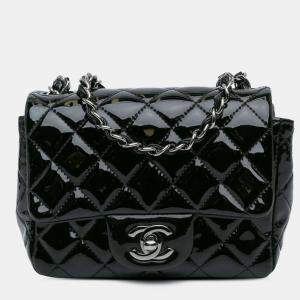 Pre Owned Chanel Black Mini Square Classic Patent Single Flap