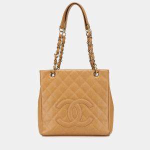 Pre Owned Chanel Brown Caviar Petite Shopping Tote