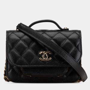 Pre Owned Chanel Black Mini Caviar Business Affinity Top Handle Bag