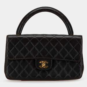 Pre Owned Chanel Black Medium Classic Lambskin Kelly Flap