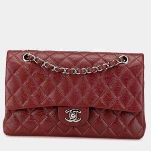 Pre Owned Chanel Red Medium Classic Caviar Double Flap