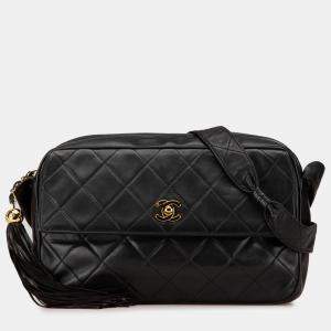 Pre Owned Chanel Black CC Quilted Lambskin Tassel Crossbody