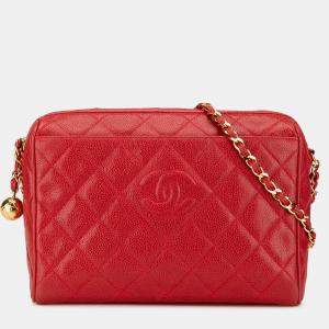 Pre Owned Chanel Red CC Quilted Caviar Chain Camera Bag