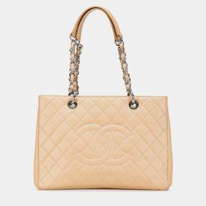 Pre Owned Chanel Beige Caviar Grand Shopping Tote