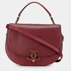 Pre Owned Chanel Red Medium Calfskin Coco Curve Flap