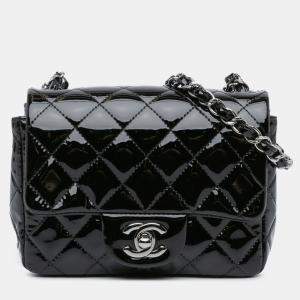 Pre Owned Chanel Black Mini Square Classic Patent Single Flap
