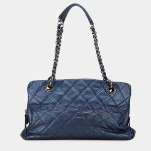 Pre Owned Chanel Blue Quilted Iridescent Caviar Chic Shopping Tote