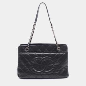 Pre Owned Chanel Shoulder Bag In Grained Calfskin Leather  Black