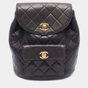 Pre Owned Chanel Matelasse Backpack Bag In Lambskin Leather  Black