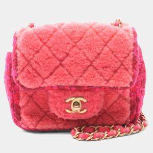 Pre Owned Chanel Mini Matelasse Shoulder Bag  Fabric Boa  Pink