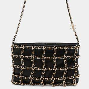 Pre Owned Chanel Coco Mark Black Lambskin Chain Shoulder Bag 