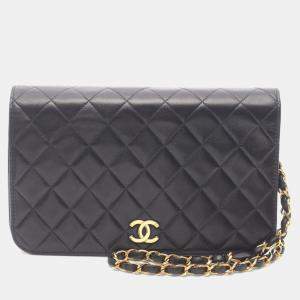 Pre Owned Chanel Matelasse Black Lambskin Leather Full Flap Shoulder Bag