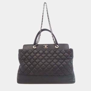 Pre Owned Chanel Matelasse Black Leather Tote