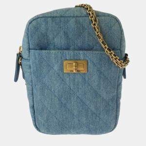 Pre Owned Chanel 2.55 Quilted Blue Denim Shoulder Bag