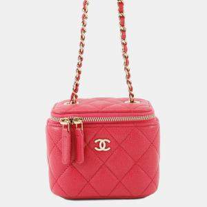 Pre Owned Chanel Chain Shoulder Bag  Matelasse  Coco Mark  Classic Mini Vanity Case  Caviar Skin