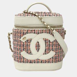 Pre Owned Chanel Bag Cruise Line Shoulder Tweed Leather Vanity Chain Red White Coco Mark Mini