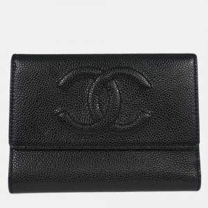 Pre Owned Chanel Black Calfskin Trifold Wallet