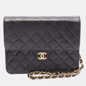 Pre Owned Chanel Flap Black Leather Shoulder Bag 