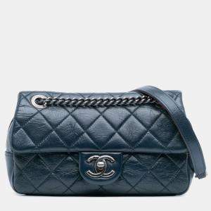 Pre Owned Chanel Blue Small Glazed Calfskin Duo Color Flap