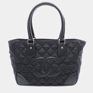 Pre Owned Chanel Paris New York Timeless Black Leather, Nylon Tote Bag