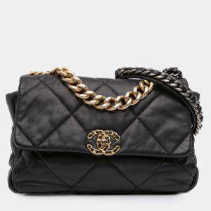 Pre Owned Chanel Black Large Lambskin 19 Flap