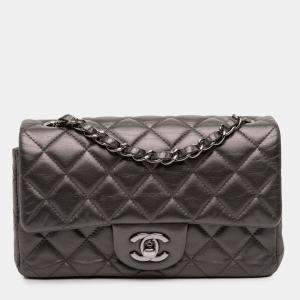 Pre Owned Chanel Grey Mini Rectangular Classic Metallic Lambskin Single Flap
