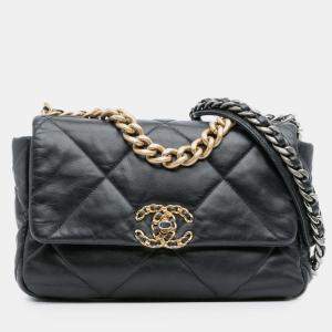 Pre Owned Chanel Black Medium Lambskin 19 Flap
