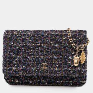 Pre Owned Chanel Blue CC Tweed Charms Wallet On Chain