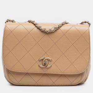 Pre Owned Chanel Brown Small Stitched Calfskin Covered CC Flap