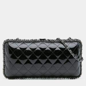 Pre Owned Chanel Black Quilted Patent Chain Around Clutch