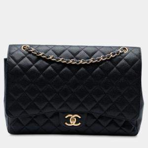 Pre Owned Chanel Black Maxi Classic Caviar Double Flap