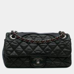 Pre Owned Chanel Black Medium Iridescent Calfskin In The Mix Flap