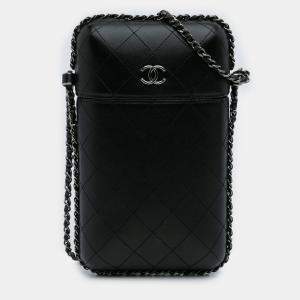 Pre Owned Chanel Black CC Quilted Lambskin Chain Around Phone Holder