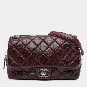 Pre Owned Chanel Burgundy Jumbo Quilted Aged Calfskin New Portobello Flap