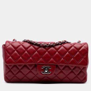 Pre Owned Chanel Red Classic Caviar East West Single Flap