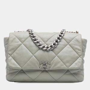 Pre Owned Chanel Grey Maxi Lambskin 19 Flap