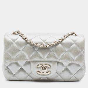 Pre Owned Chanel Gold Extra Mini Rectangular Classic Lambskin Single Flap