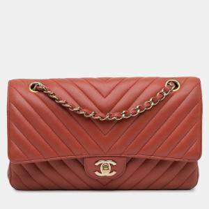 Pre Owned Chanel Medium Classic Chevron Lambskin Double Flap