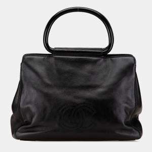 Pre Owned Chanel Black CC Lambskin Tortoise Handle Tote
